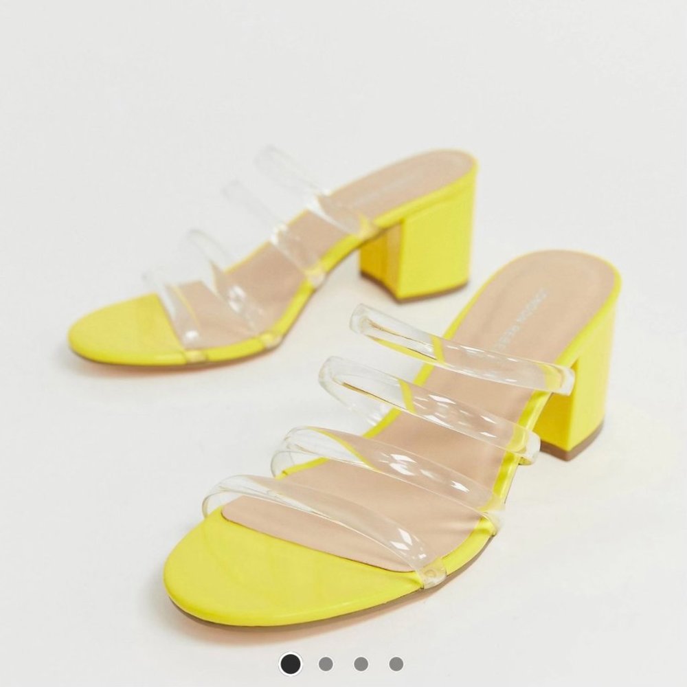 London Rebel yellow clear strap mules size 7